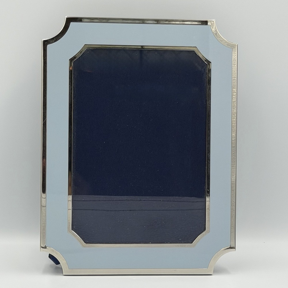 VTG Martha Stewart‎ Silver Mirrored 4x6 Picture Frame Blue Enamel Art Deco Glam